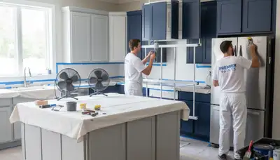 Professional cabinet painting in San Antonio TX kitchen with durable moisture-resistant finish