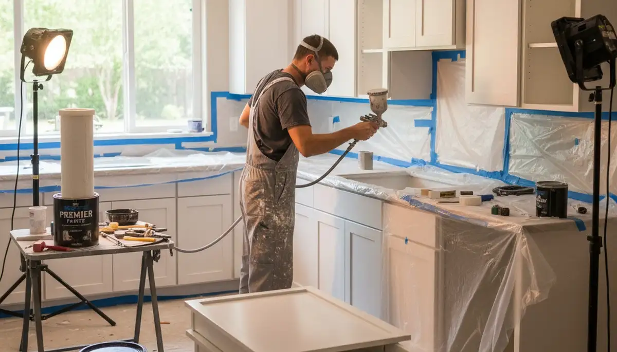 Professional cabinet painting in San Antonio TX kitchen by expert house painters