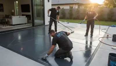 Professional concrete staining by house painters in San Antonio, TX transforming patio and driveway surfaces