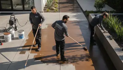 Professional concrete staining on residential patio in San Antonio TX by expert house painters