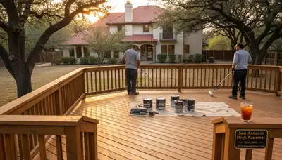 Professional deck staining in San Antonio TX enhancing wood beauty and UV protection for outdoor decks