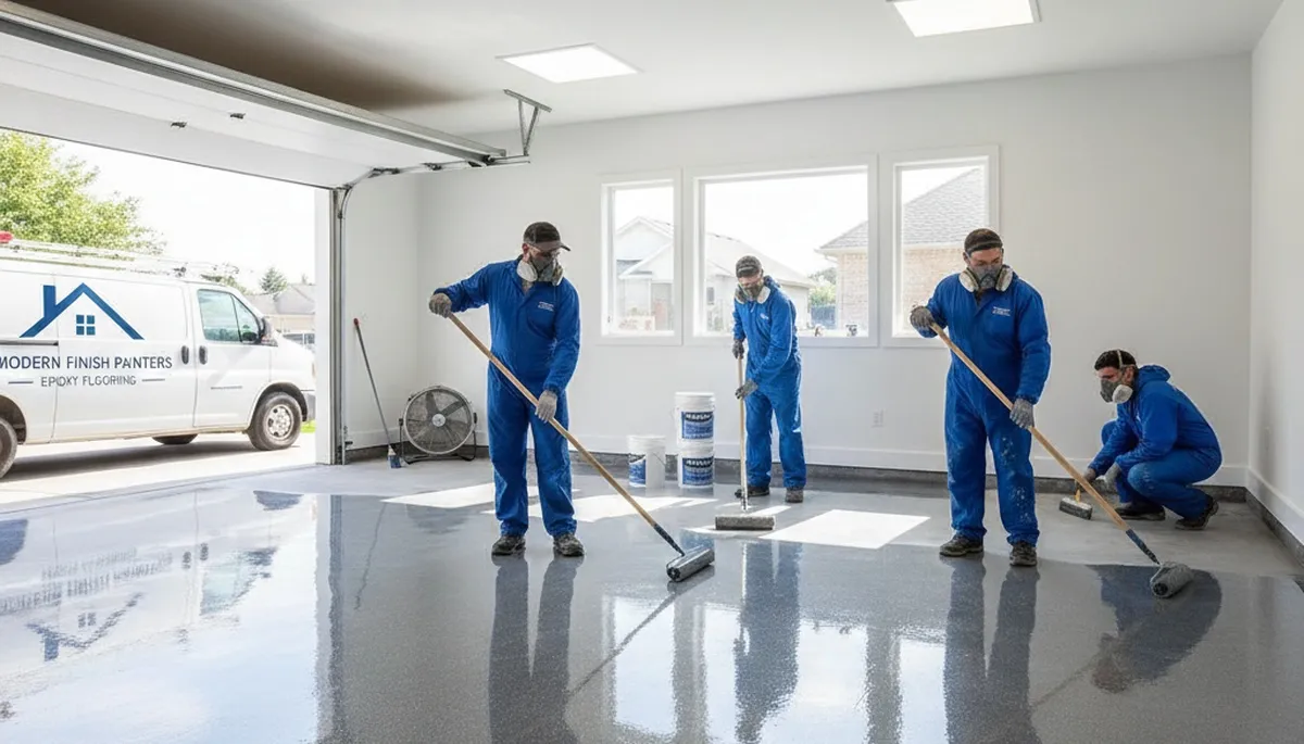 Professional epoxy garage floor coating by house painters in San Antonio, TX