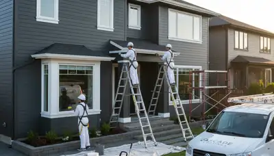 Professional exterior house painters in San Antonio TX applying weather-resistant paint finish