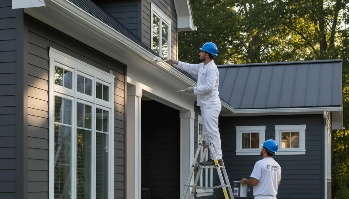 Professional gutter painting on a San Antonio TX home by expert house painters for lasting curb appeal