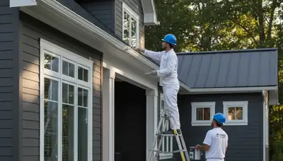Professional gutter painting on a San Antonio TX home by expert house painters for lasting curb appeal