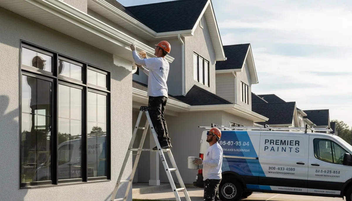 Professional gutter painting on a San Antonio TX home by expert house painters enhancing curb appeal