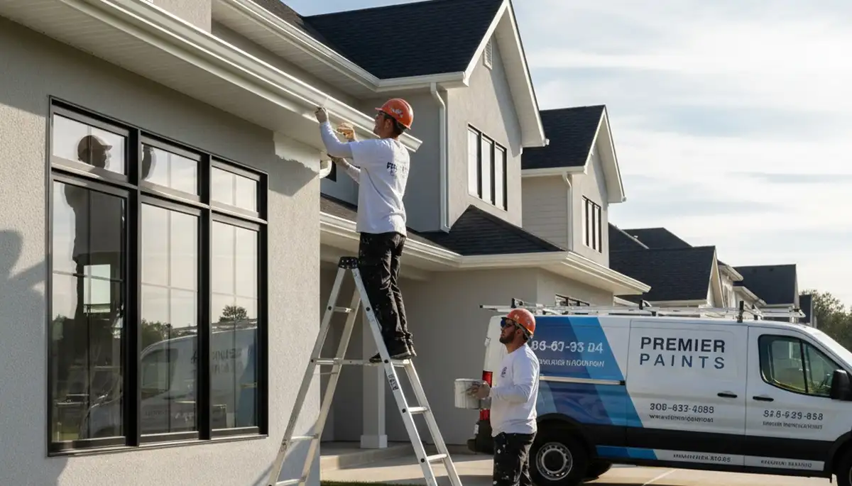 Professional gutter painting on a San Antonio TX home by expert house painters enhancing curb appeal
