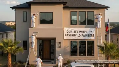 Professional house painters working on exterior home in San Antonio, TX