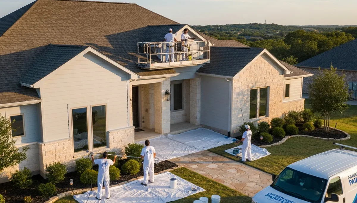 San Antonio, TX house painters painting a home exterior with professional brush and roller services