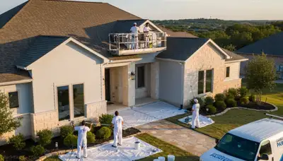 San Antonio, TX house painters painting a home exterior with professional brush and roller services