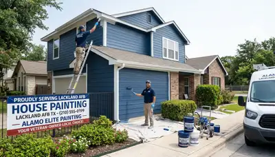 Professional house painters in San Antonio TX applying exterior paint to a residential home