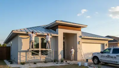 Professional house painters working on exterior home in San Antonio TX