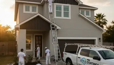 Professional house painters working on exterior home in San Antonio TX