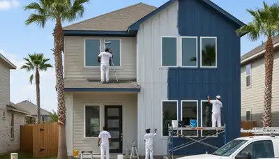 Professional house painters working on residential exterior in San Antonio TX