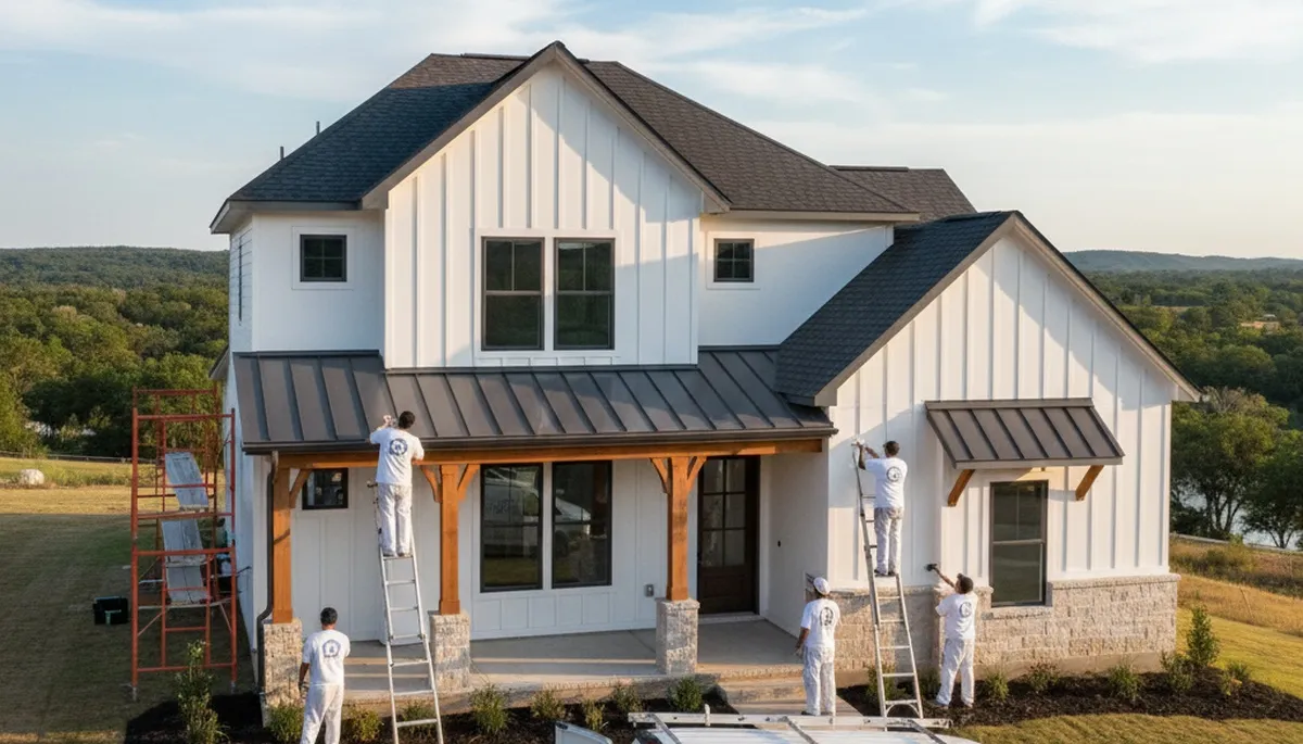 Professional house painters working on residential exterior in San Antonio TX