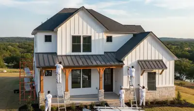 Professional house painters working on residential exterior in San Antonio TX