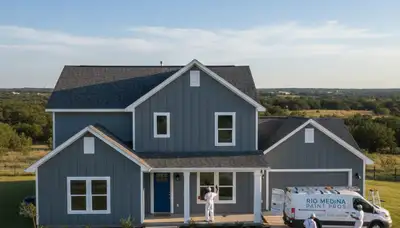 Professional house painters working on exterior home in San Antonio TX