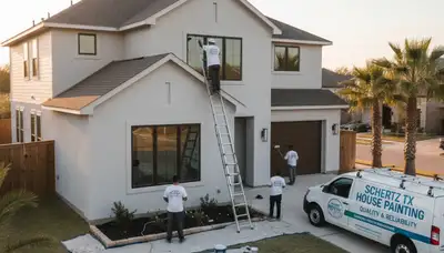 Professional house painters working on exterior home in San Antonio, TX