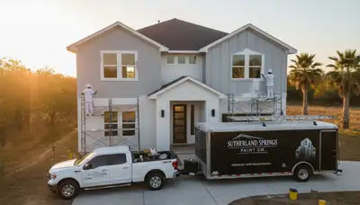 Professional house painters working on exterior home in San Antonio TX