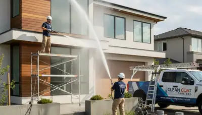 Professional pressure cleaning of home exterior in San Antonio, TX by expert house painters