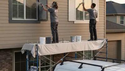 Professional shutter painting and refinishing on a San Antonio TX home exterior by expert painters